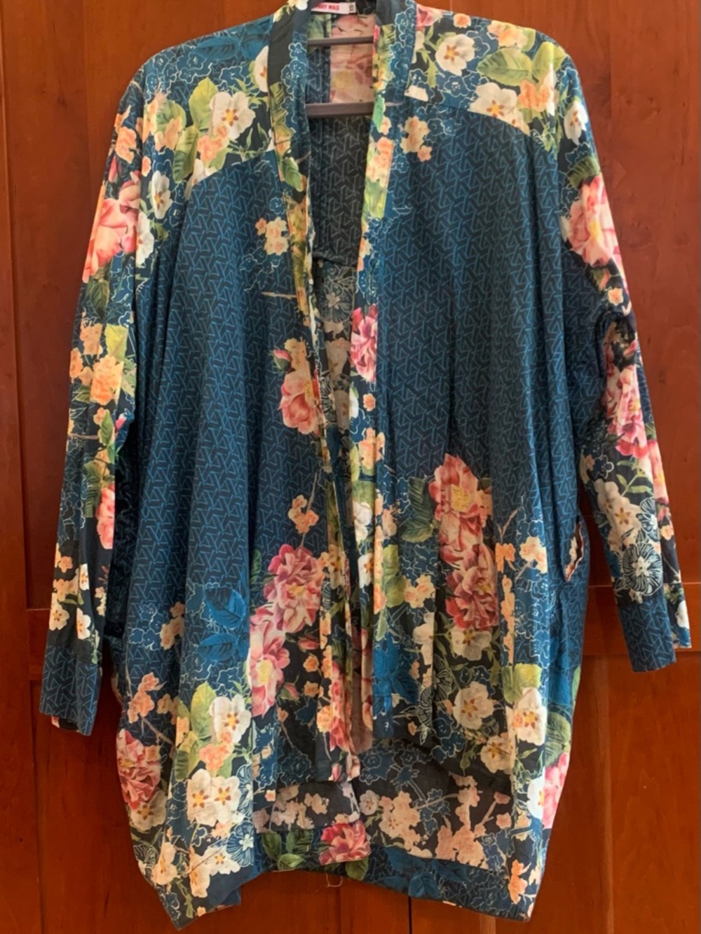 Johnny Was Teal Floral Open-Front Tunic